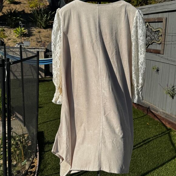 Origami boho lace sleeve pull over dress Nylon/spandex  Xl beige Cotagecore - Picture 3 of 13